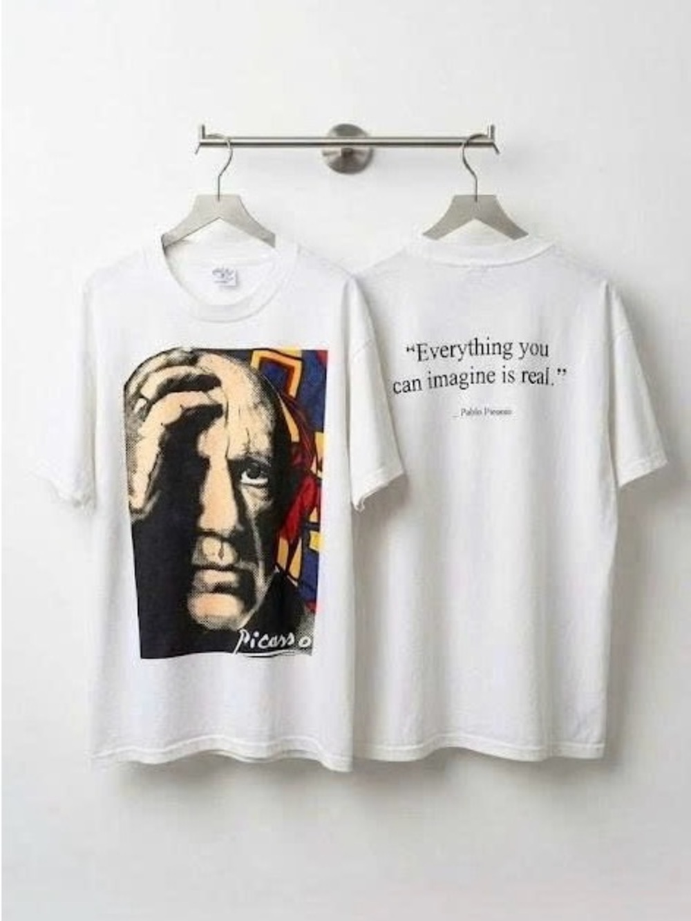 Vintage Pablo Picasso Art Graphic Tee 2 Sided Quote Print White T-Shirt